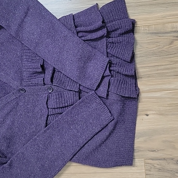 Anthropologie Moth Purple Wool Asymetrical Ruffle Button Up Cardigan - Picture 9 of 15